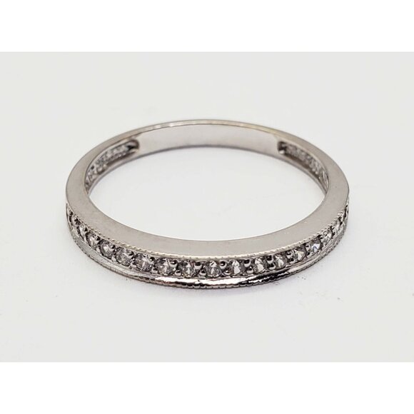 CZ Semi-Eternity Band Ring 14k White Gold Size 6 - Picture 1 of 4